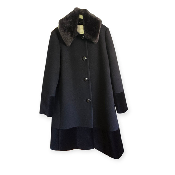 Kate Spade‎ Faux Fur Removeable Collar Wool Velvet Trim Jacket Coat Black - Picture 5 of 9